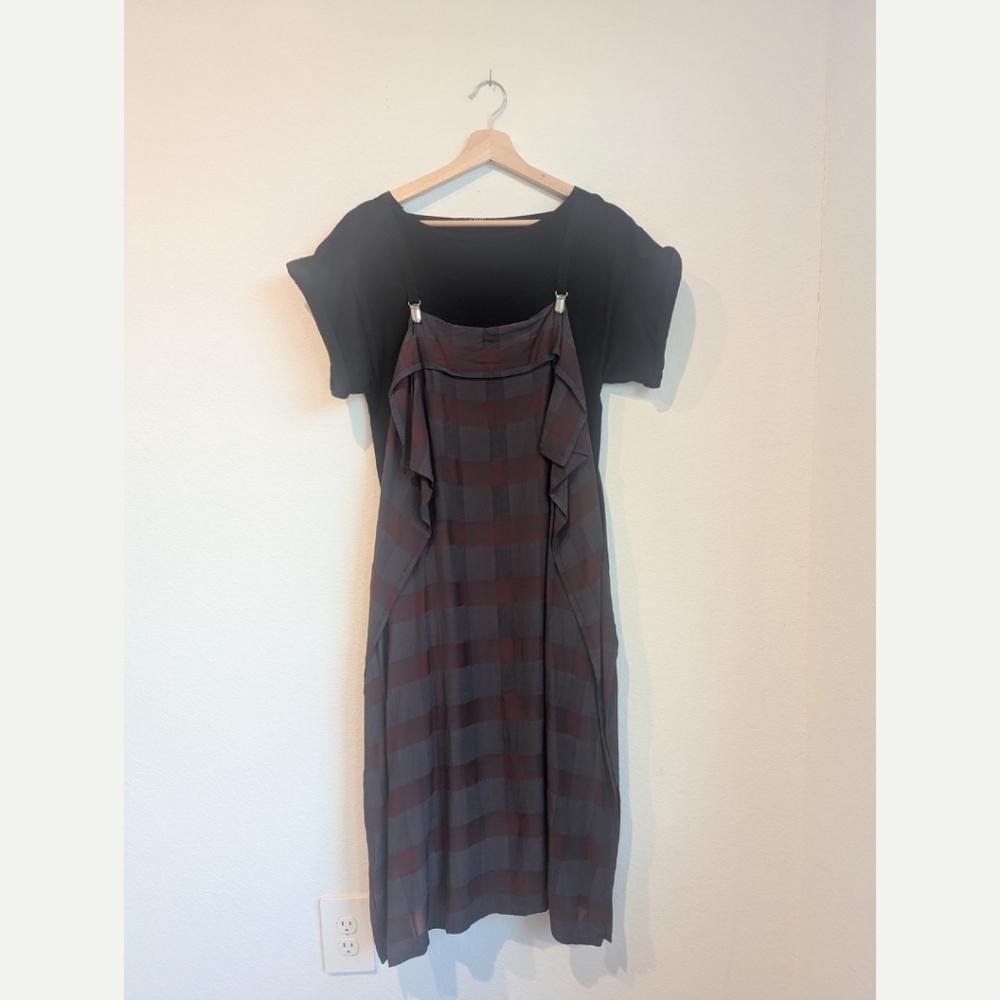Limi Feu Yohji Yamamoto Checkered Suspender Short Sleeve Dress